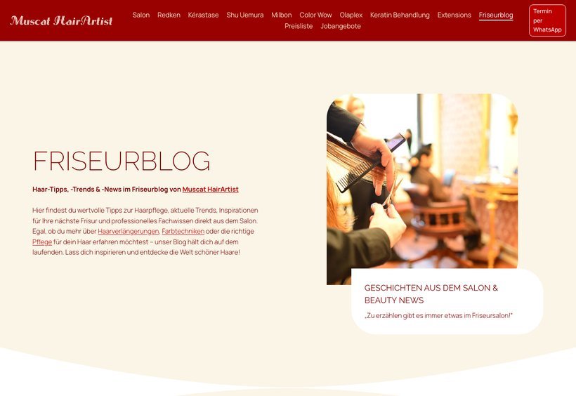 Vorschau des Friseurblogs von Muscat HairArtist mit Beitragsübersicht